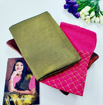 Tissue Cotton Plain Saree with Designer Extra Blouse