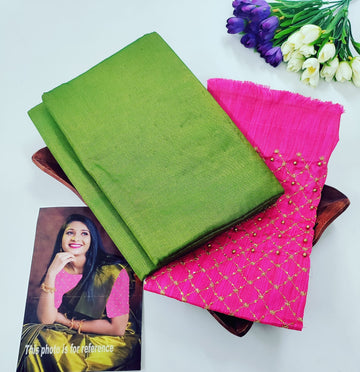 Tissue Cotton Plain Saree with Designer Extra Blouse