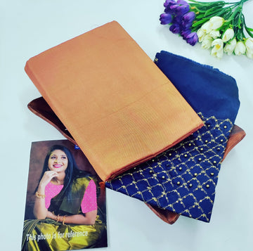 Tissue Cotton Plain Saree with Designer Extra Blouse