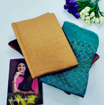 Tissue Cotton Plain Saree with Designer Extra Blouse