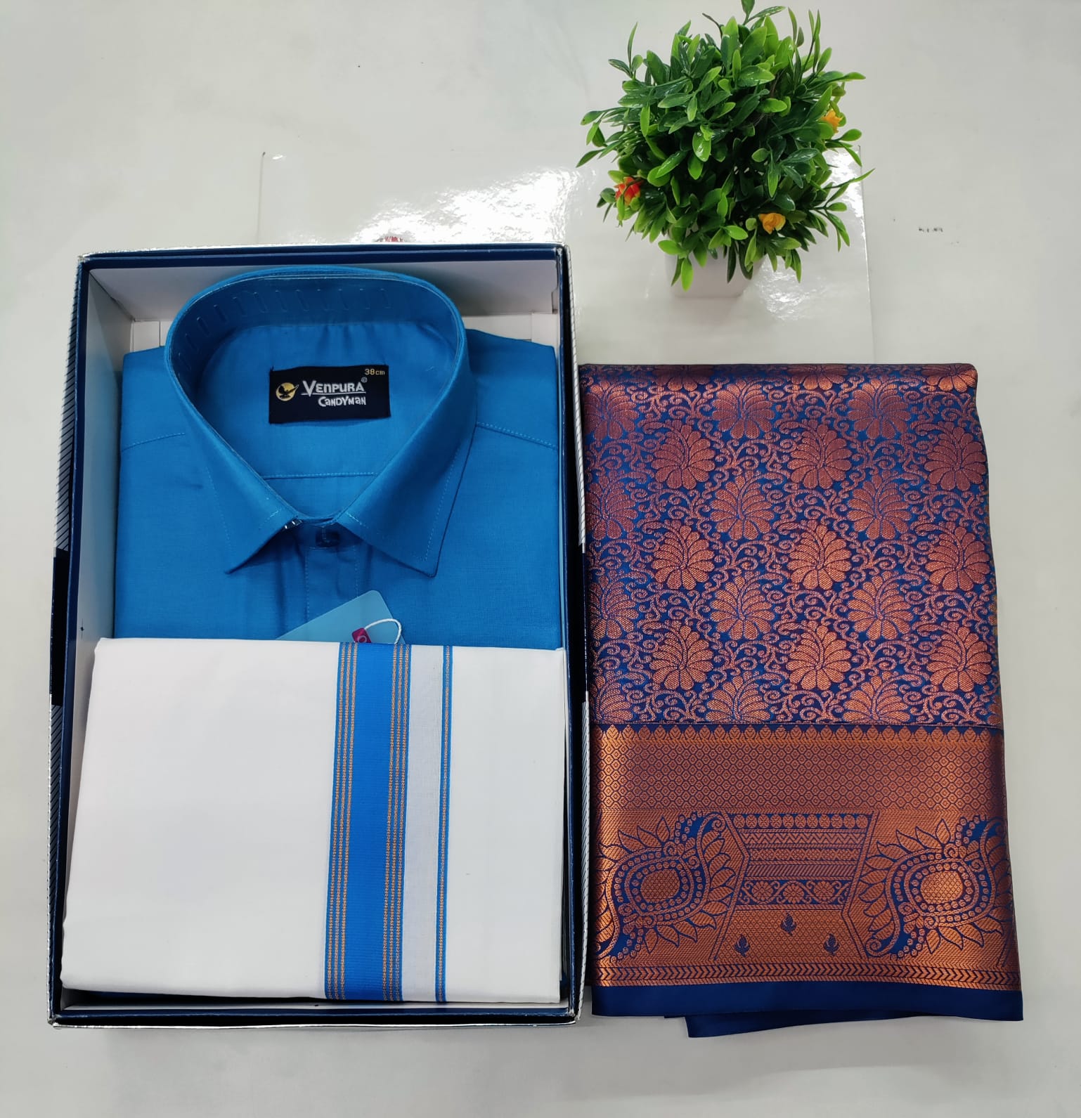 🦚 Peacock Blue Premium Couple Combo Set