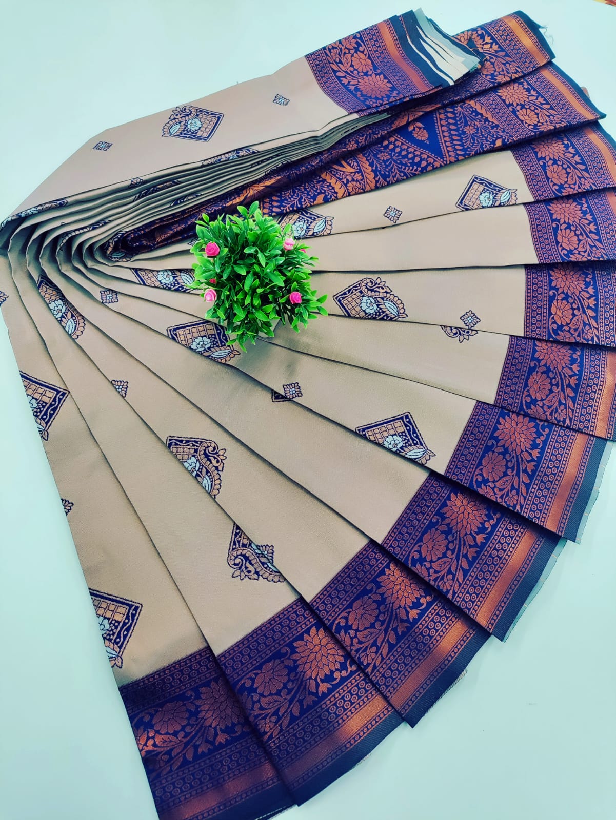 Tissue Silk Saree – Cream with Blue Border