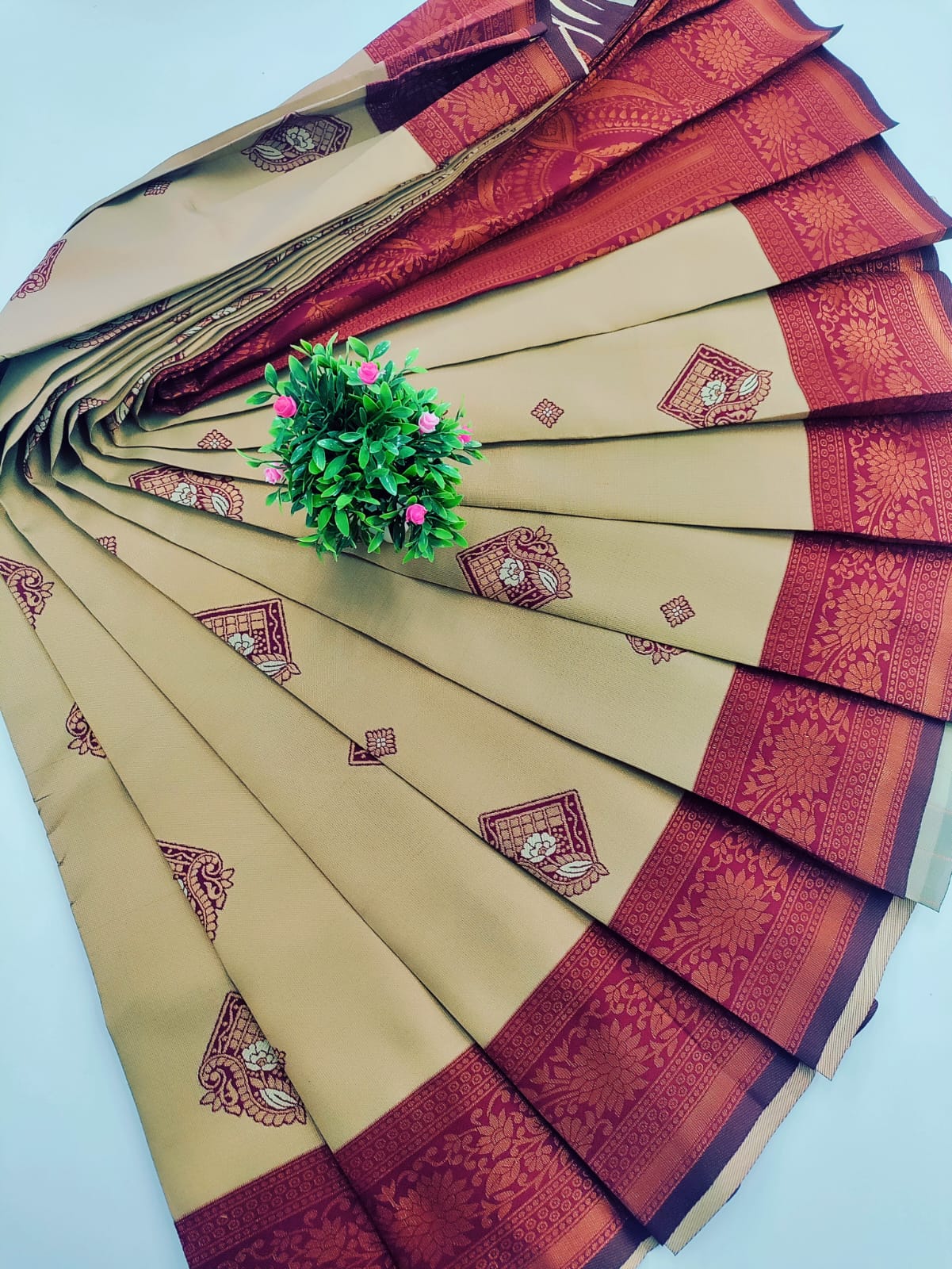 Tissue Silk Saree – Pastel with Maroon Border