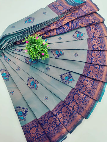 Tissue Silk Saree – Sky Blue with Navy Border