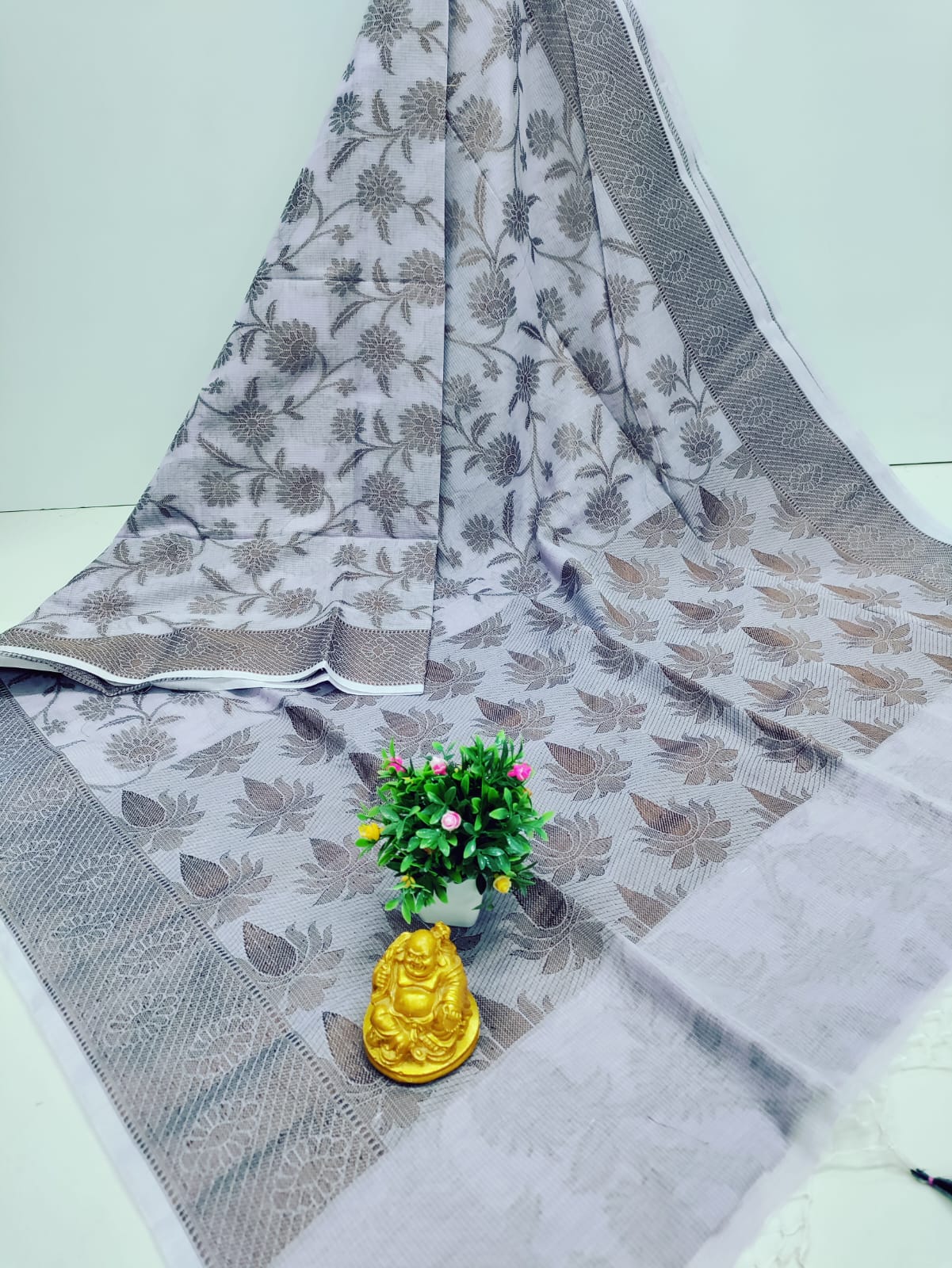 Elegant Fancy Cotton Saree with All-Over Thread Self Design