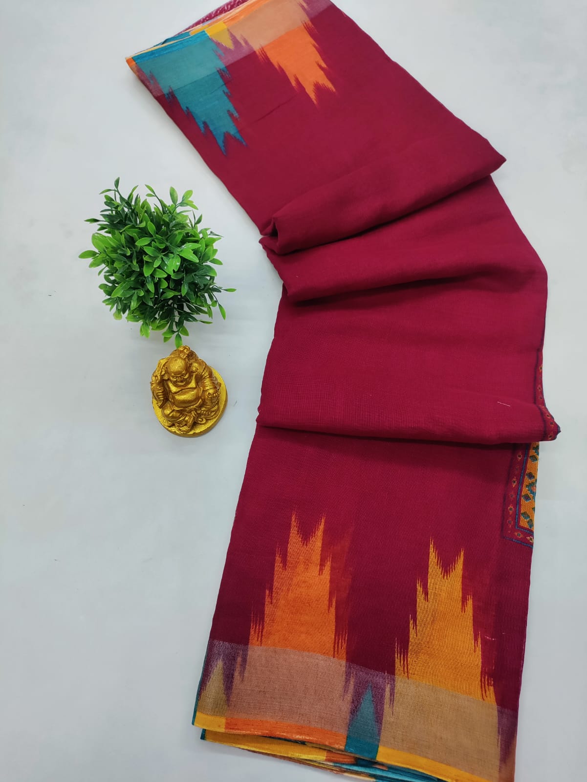 🍂 MAROON TOWER LINEN COTTON SAREE 🍂