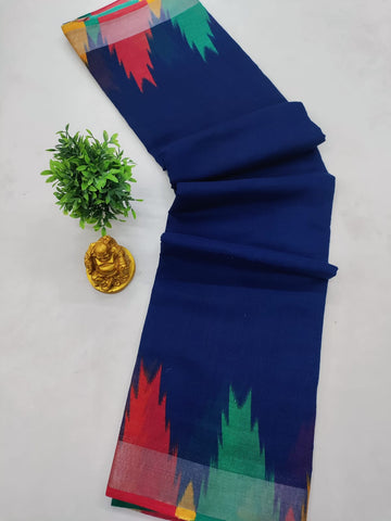 🔵 NAVY BLUE TOWER LINEN COTTON SAREE 🔵