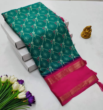Teal & Pink Contrast Georgette Saree