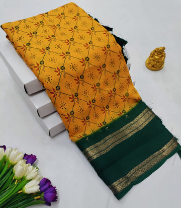 Gold & Bottle Green Contrast Georgette Saree