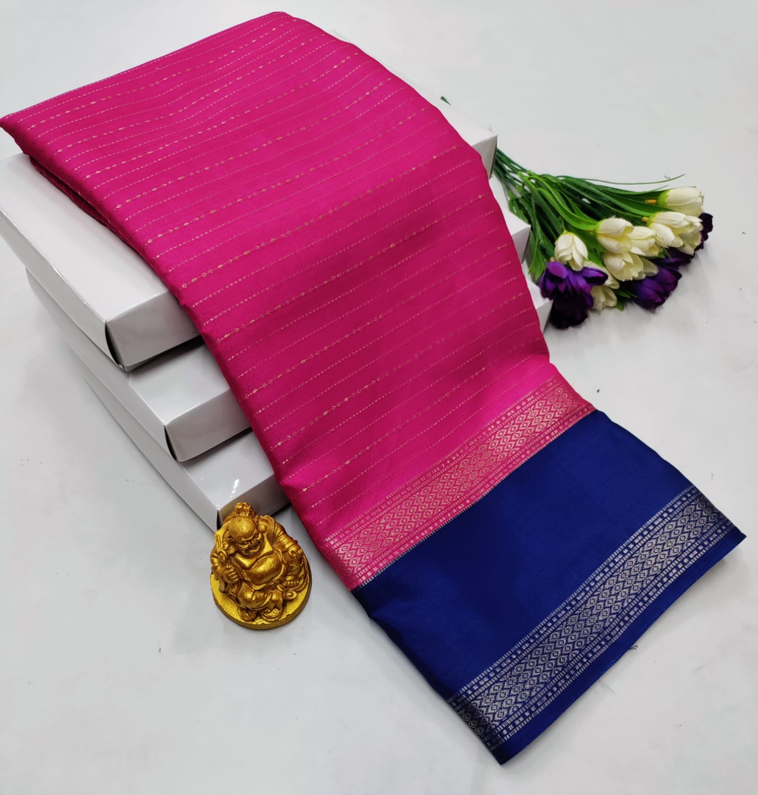 Pink & Royal Blue Fancy Traditional Silk Saree