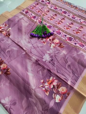 Elegant Floral Printed Paper Silk Saree