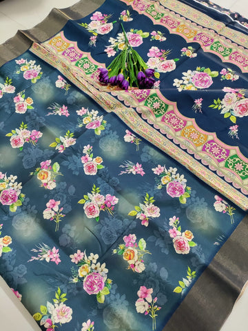 Elegant Floral Printed Paper Silk Saree