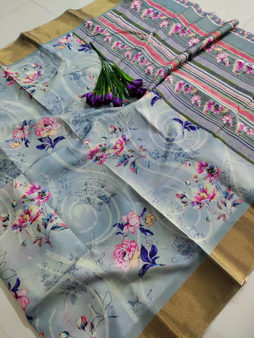 Elegant Floral Printed Paper Silk Saree