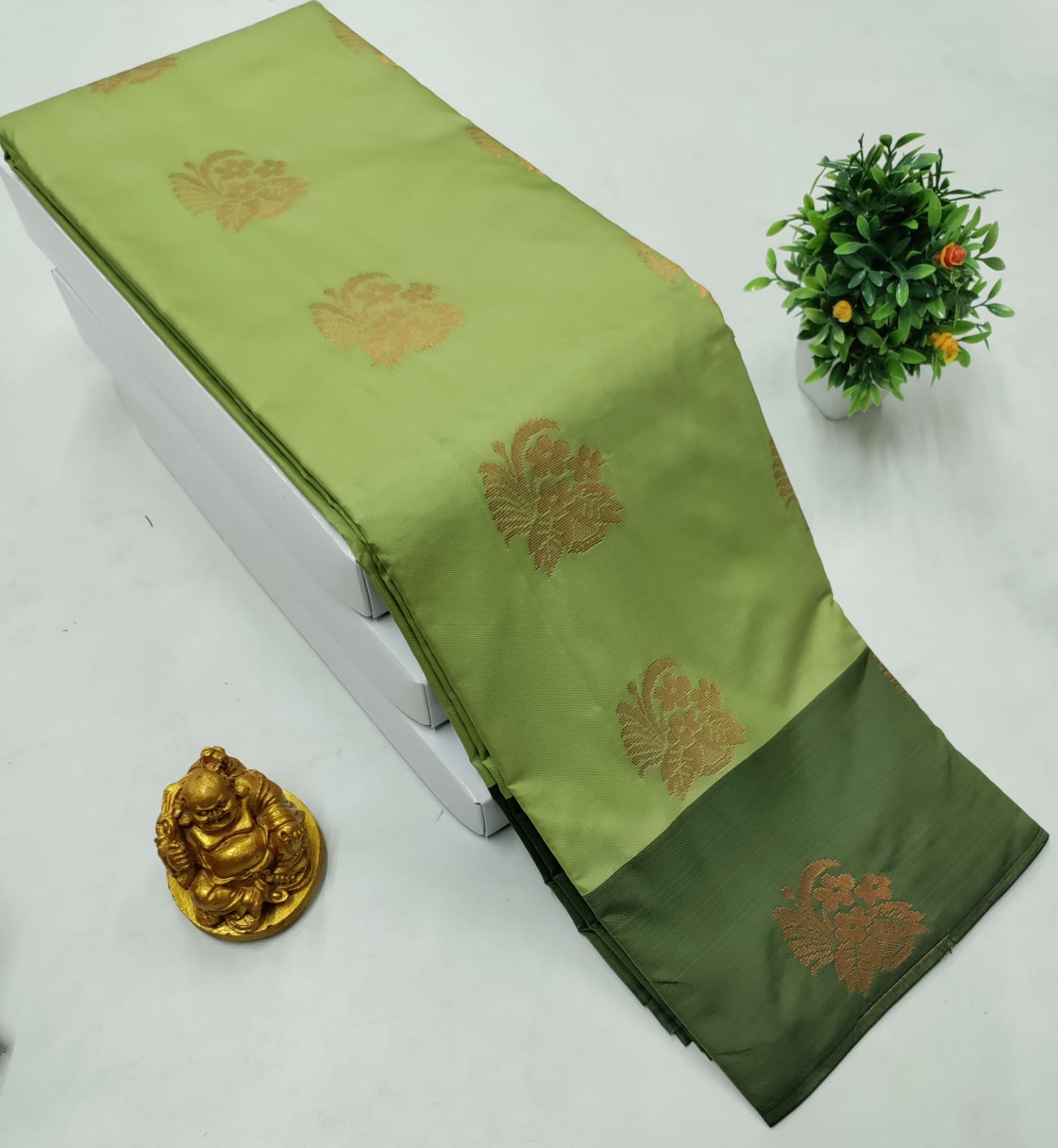 Parrot Green Soft Silk Saree