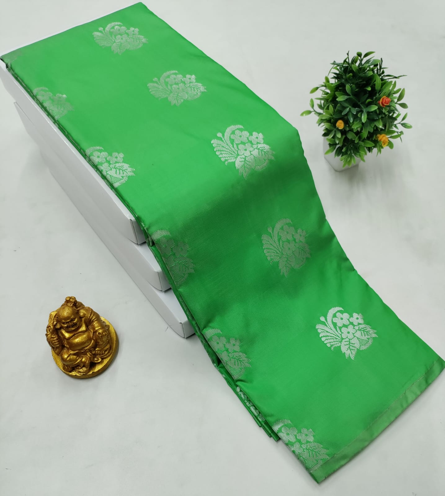 Parrot Green Soft Silk Saree