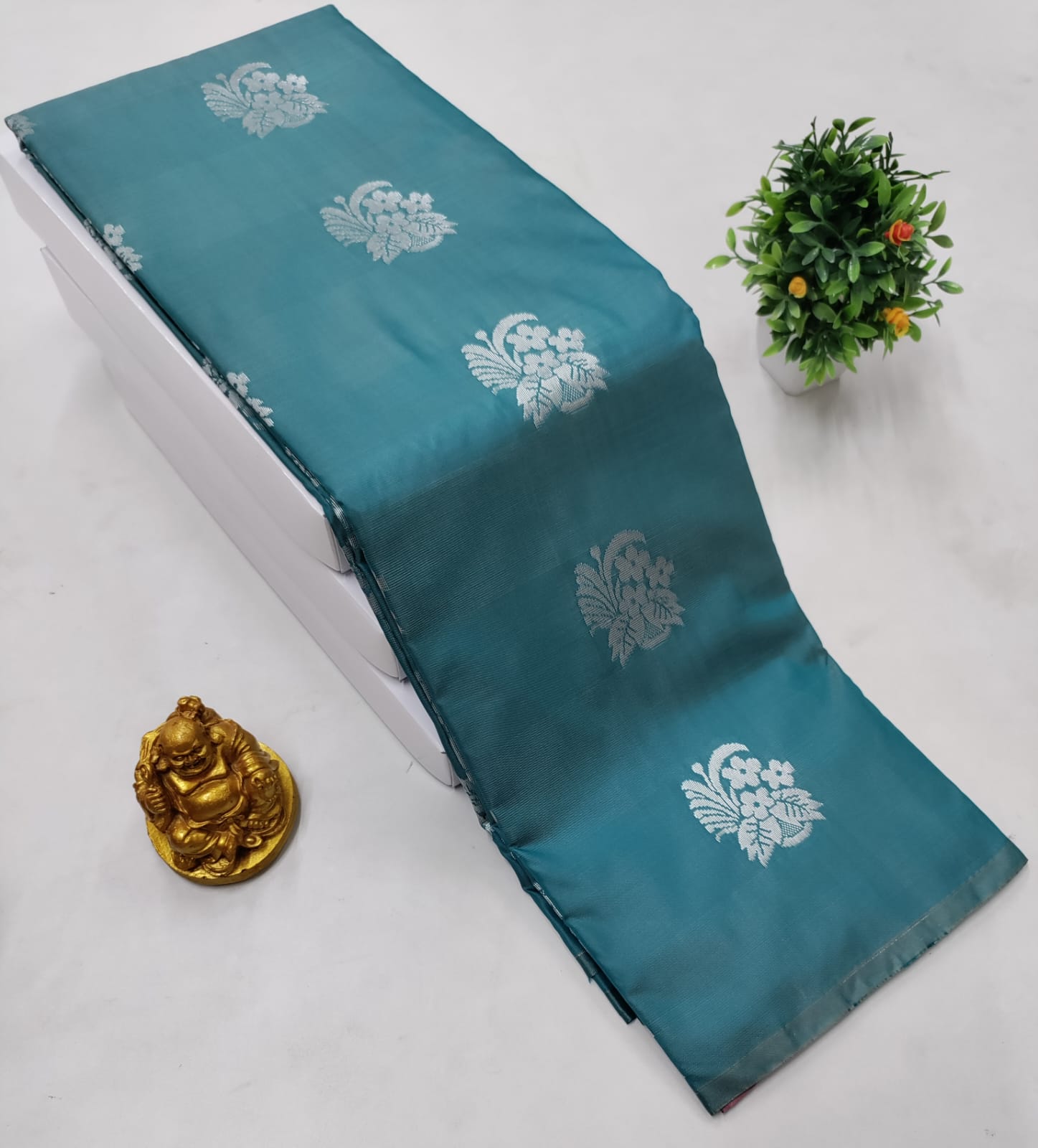 Peacock Blue Soft Silk Saree