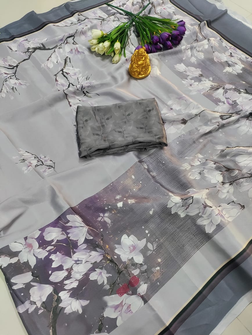 Premium Digital Floral Print Silk Saree
