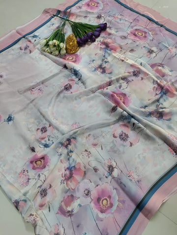 Premium Digital Floral Print Silk Saree