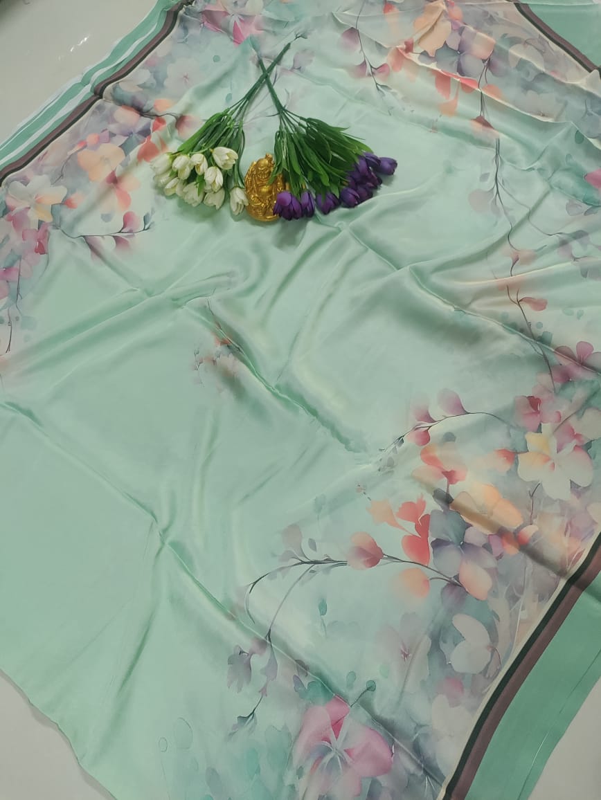 Premium Digital Floral Print Silk Saree