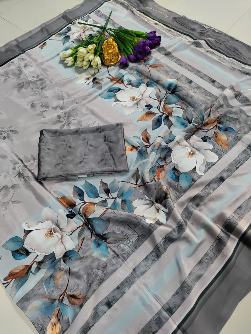 Premium Digital Floral Print Silk Saree