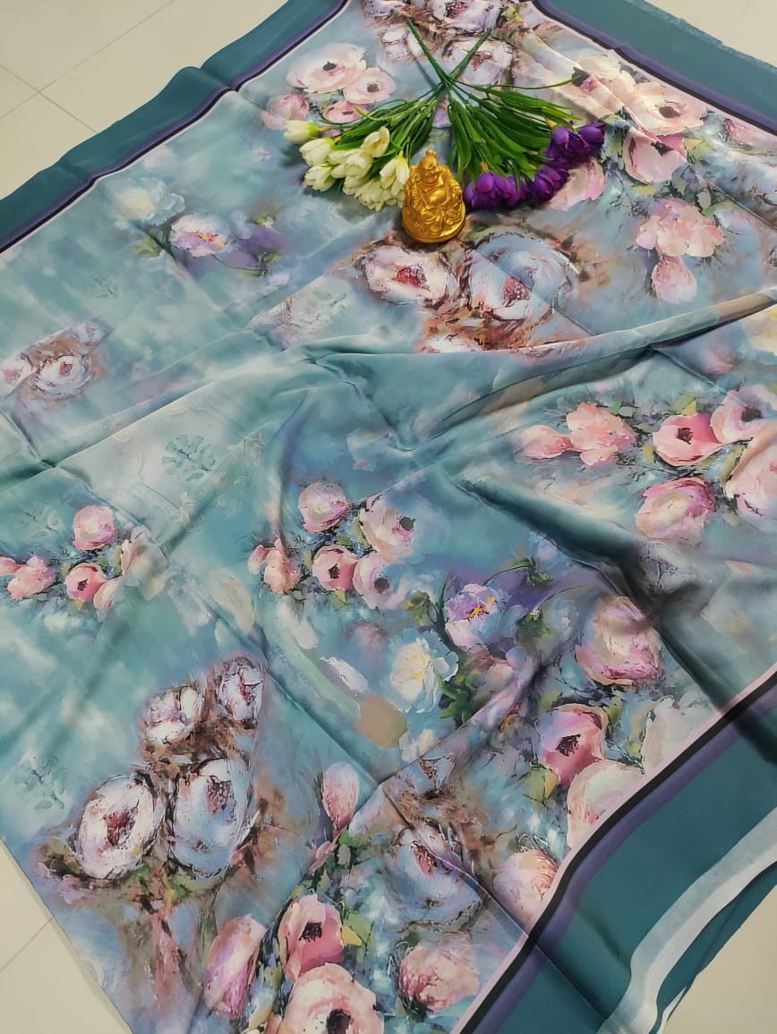 Premium Digital Floral Print Silk Saree