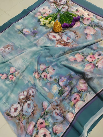 Premium Digital Floral Print Silk Saree