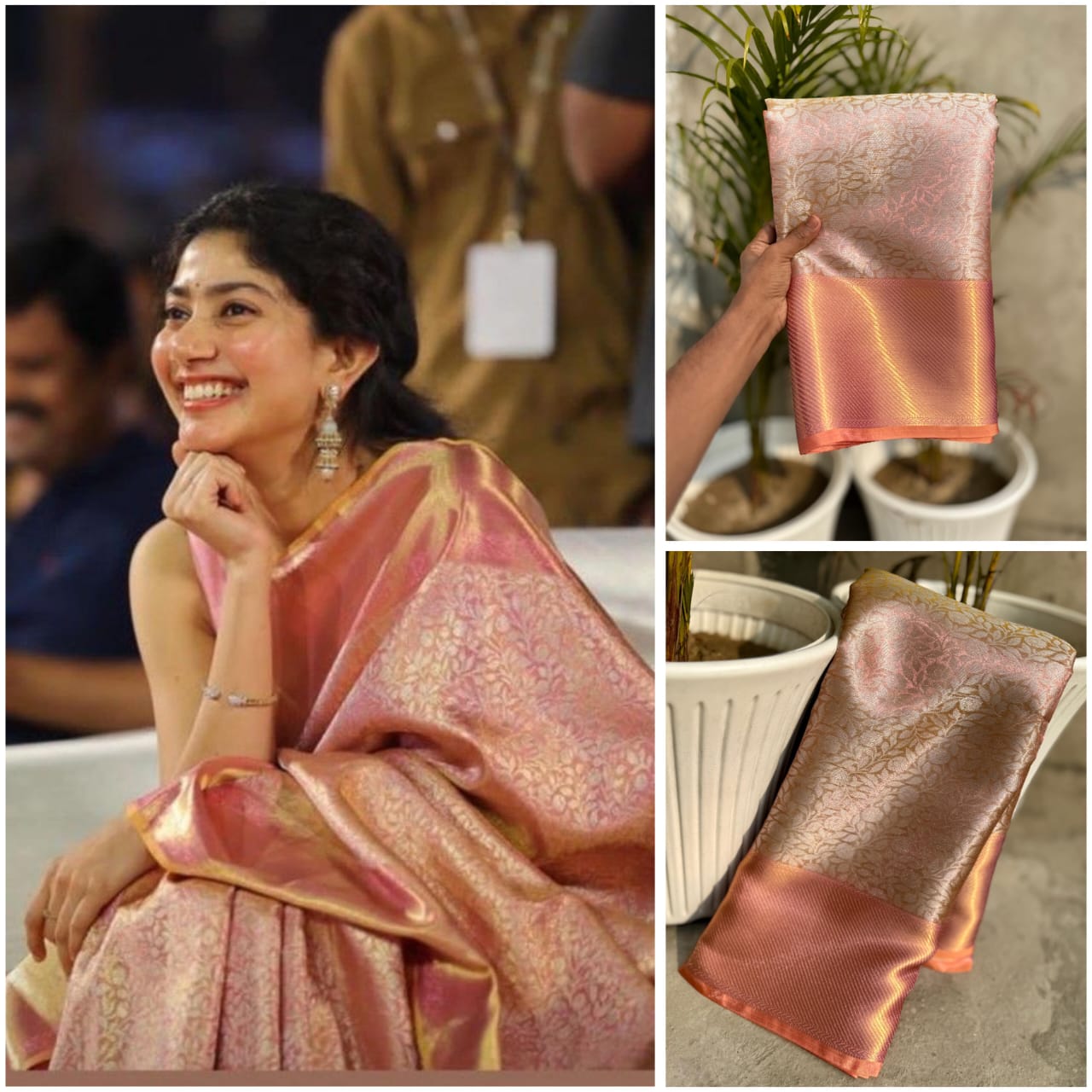 Elegant dual tone Peach Pink Banarasi Silk Saree
