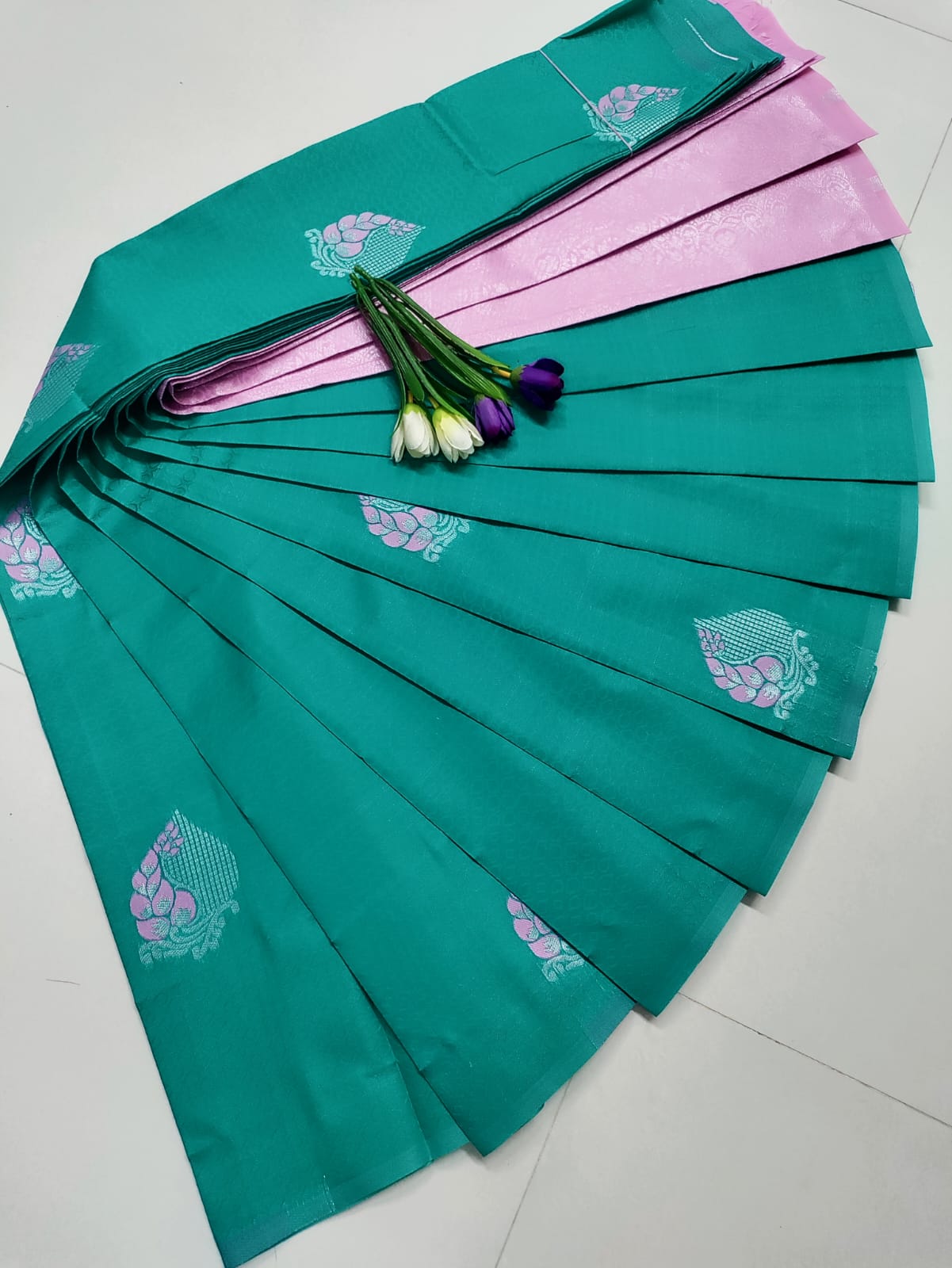 Green with Baby Pink Soft Silk Saree