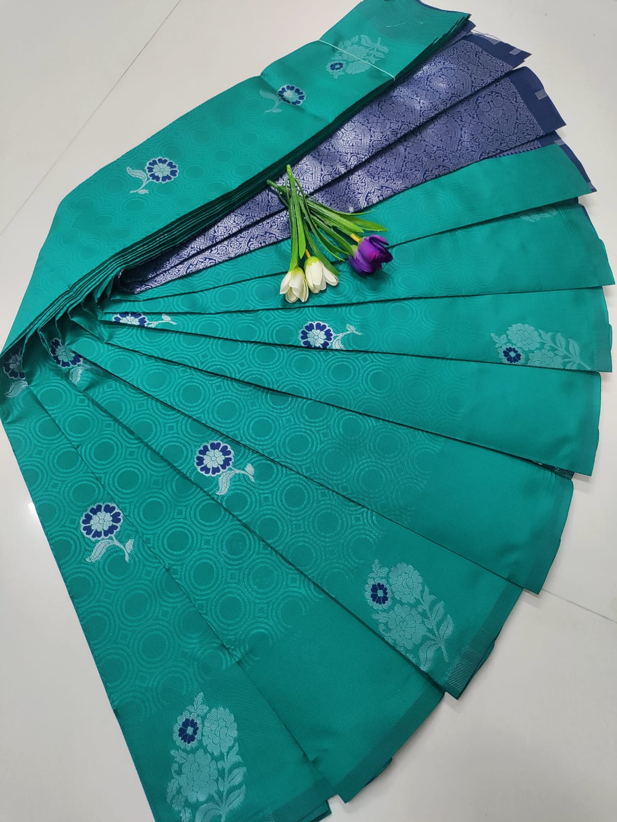 Teal Green Soft Silk Saree