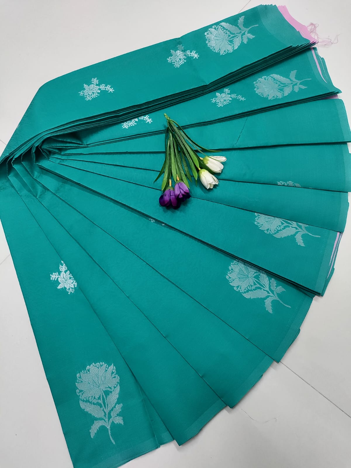 Teal Green Soft Silk Saree