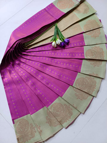 SAMRUTHI Soft Silk Saree – Magenta With Light Beige-Green Shade