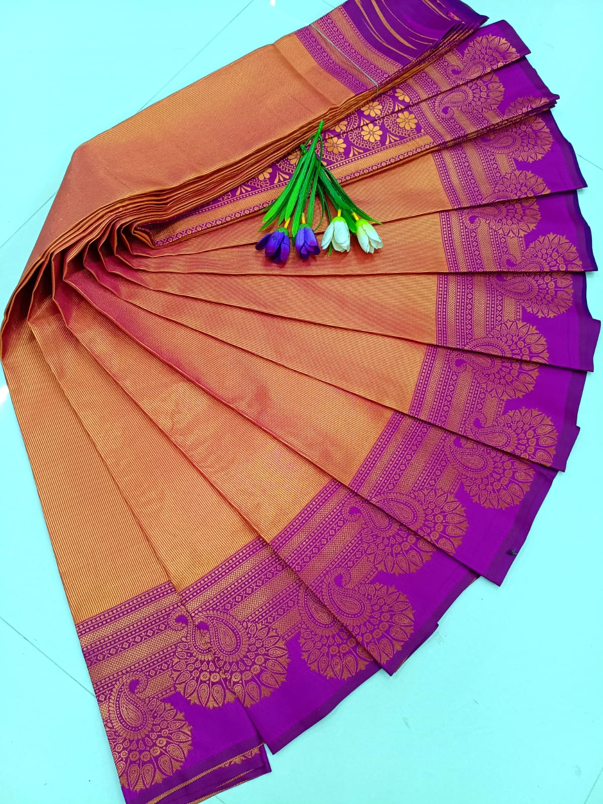 Royal Kanjivaram Soft Silk Saree – Copper Brown with Royal Purple Zari Border