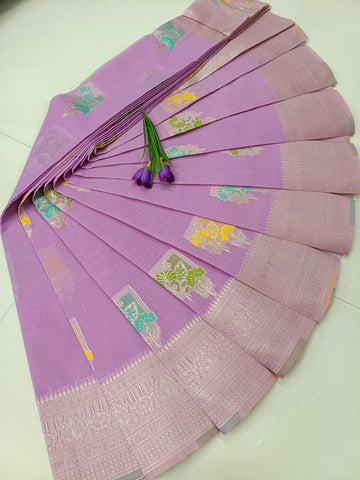 Premium Meena Work Linen Cotton Saree – Lavender Elegance