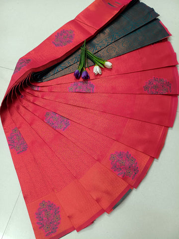 Tissue Soft Silk Saree – Flower Design in Rani Pink