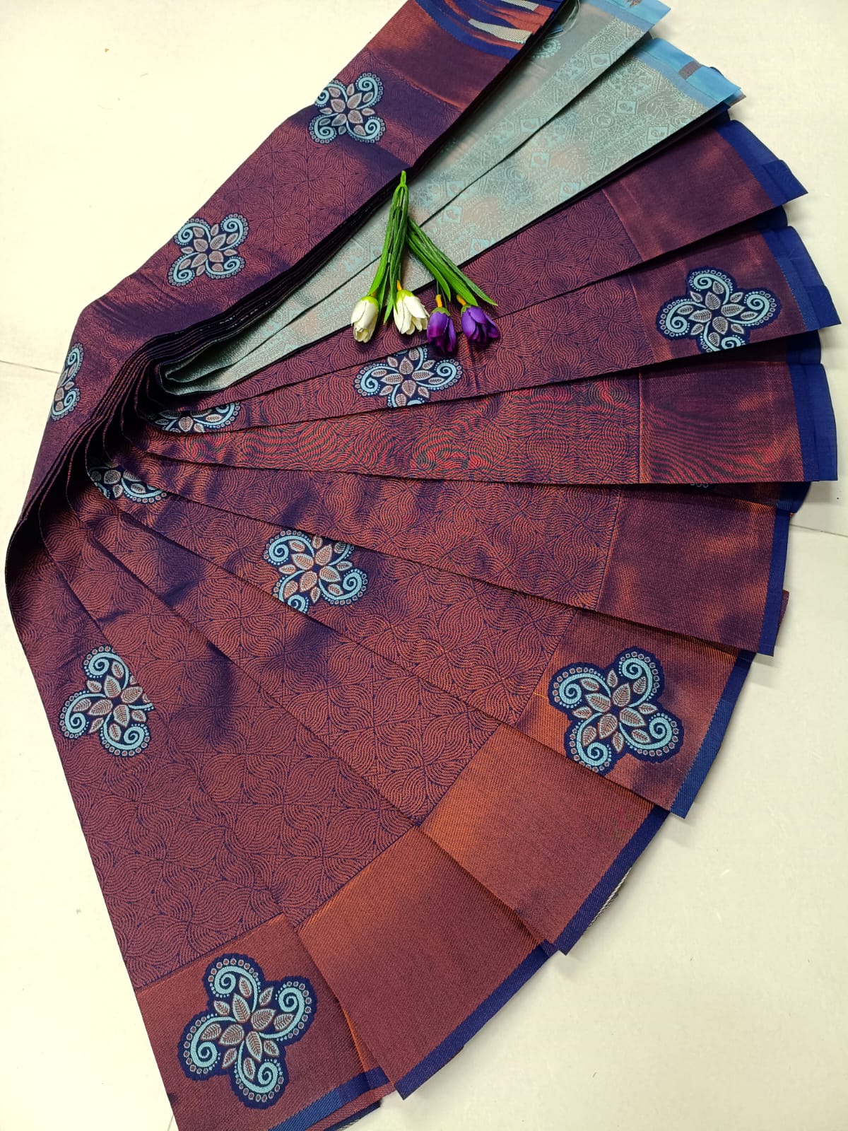 Tissue Soft Silk Saree – Flower Design in Navy Blue