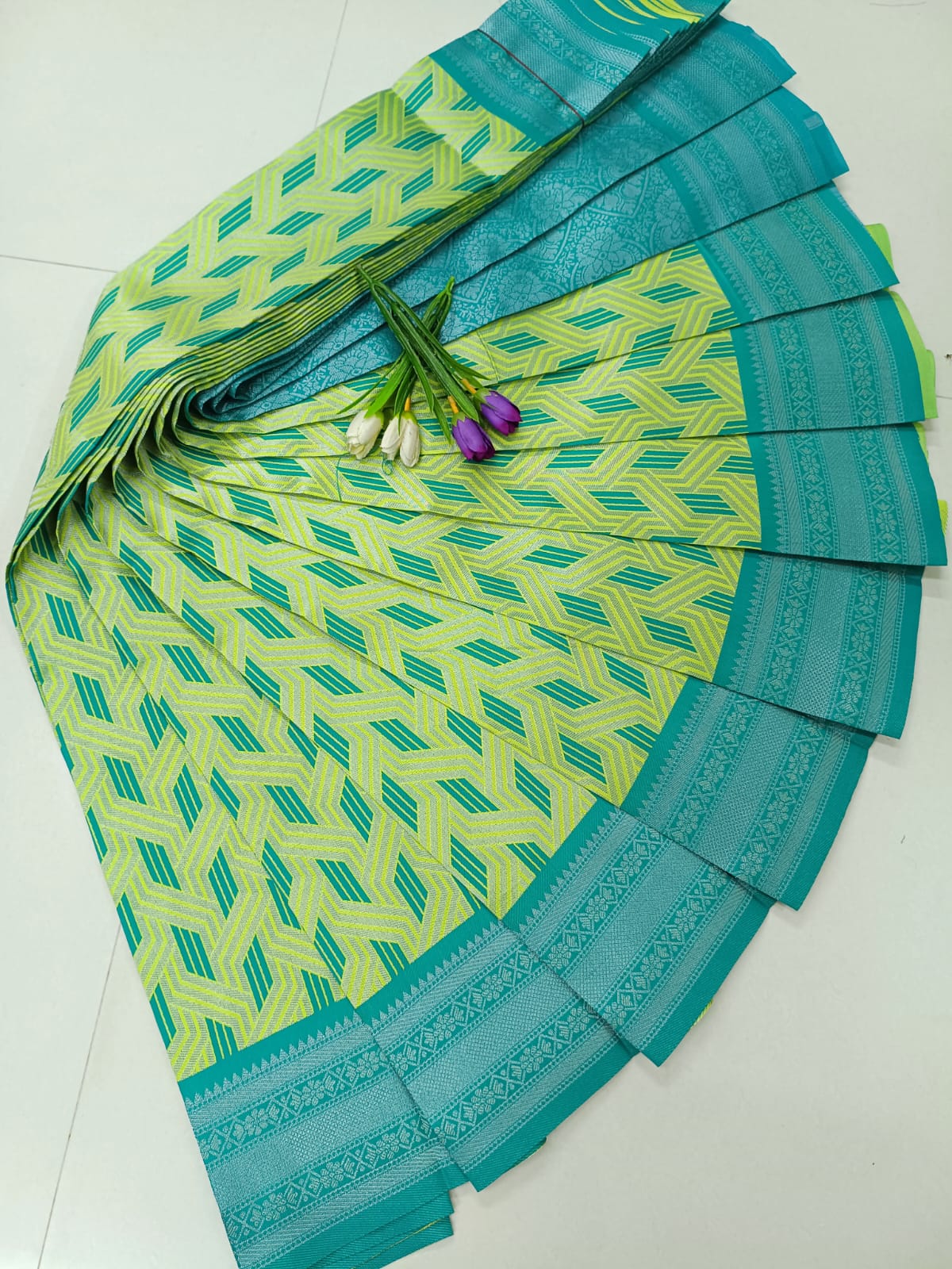 Lime Yellow – Soft Silk Saree with Traditional Woven Motifs