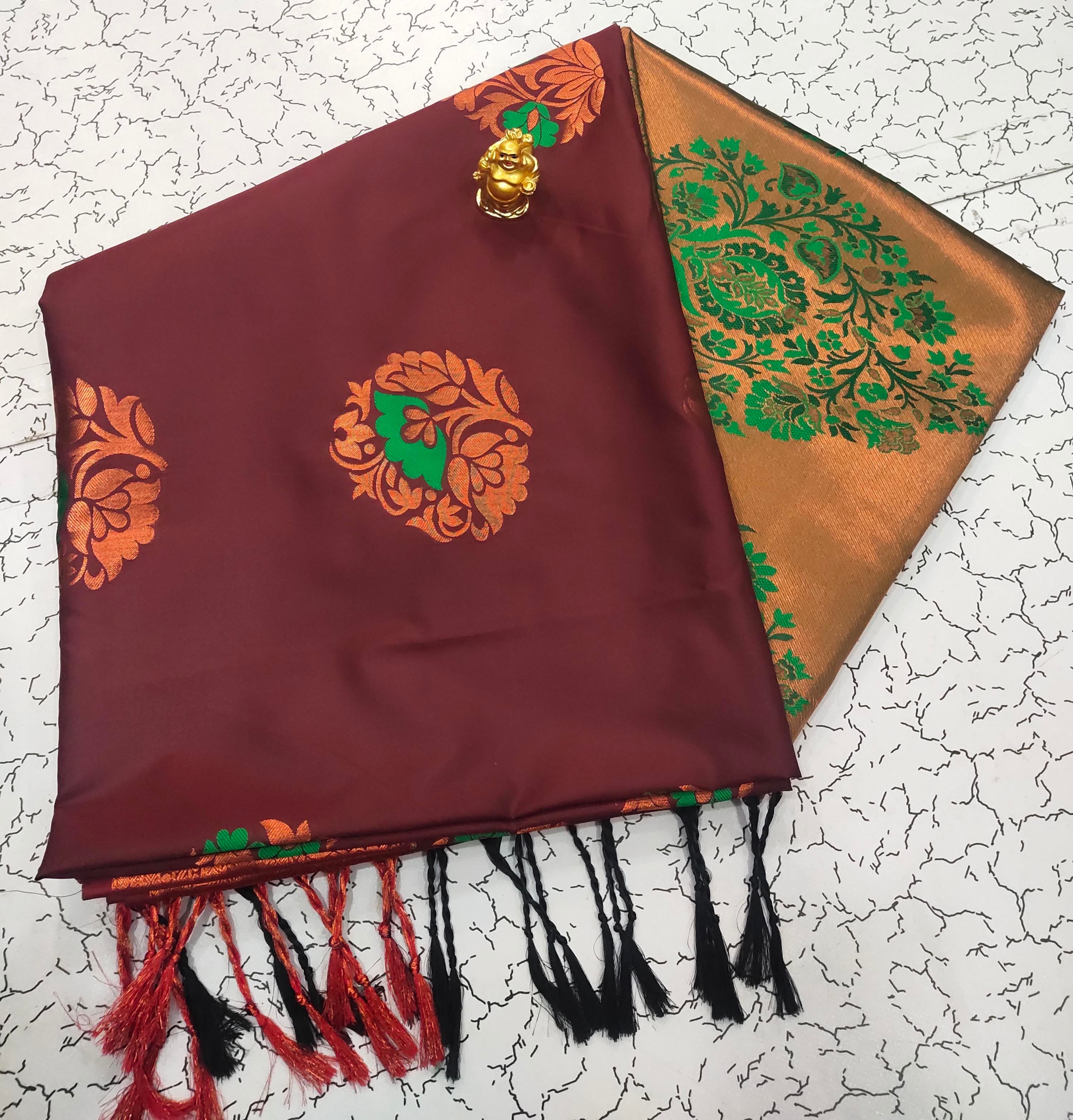 Maroon Meena Butta Soft Silk Saree