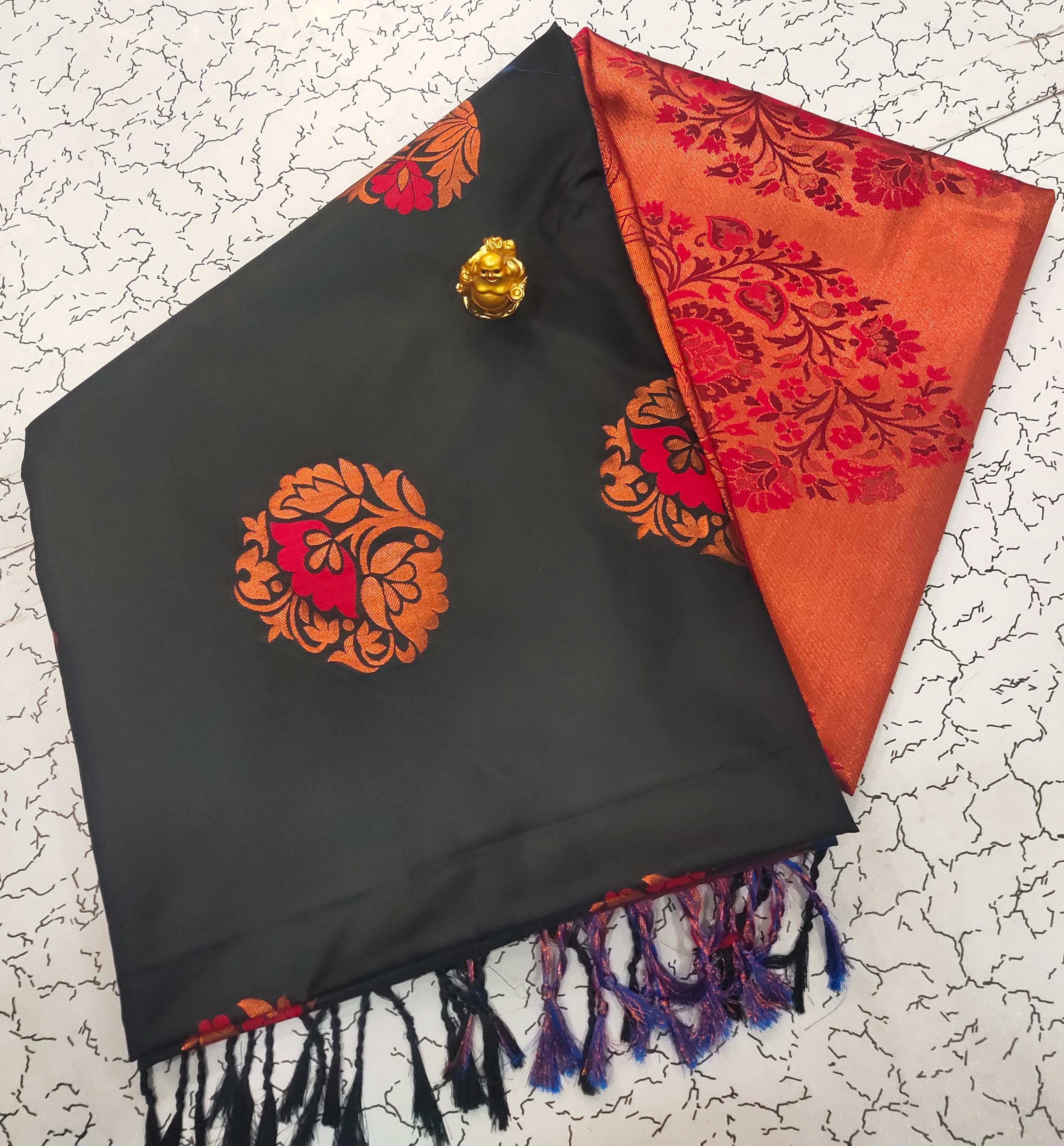 Black Meena Butta Soft Silk Saree