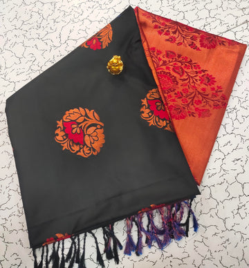 Black Meena Butta Soft Silk Saree