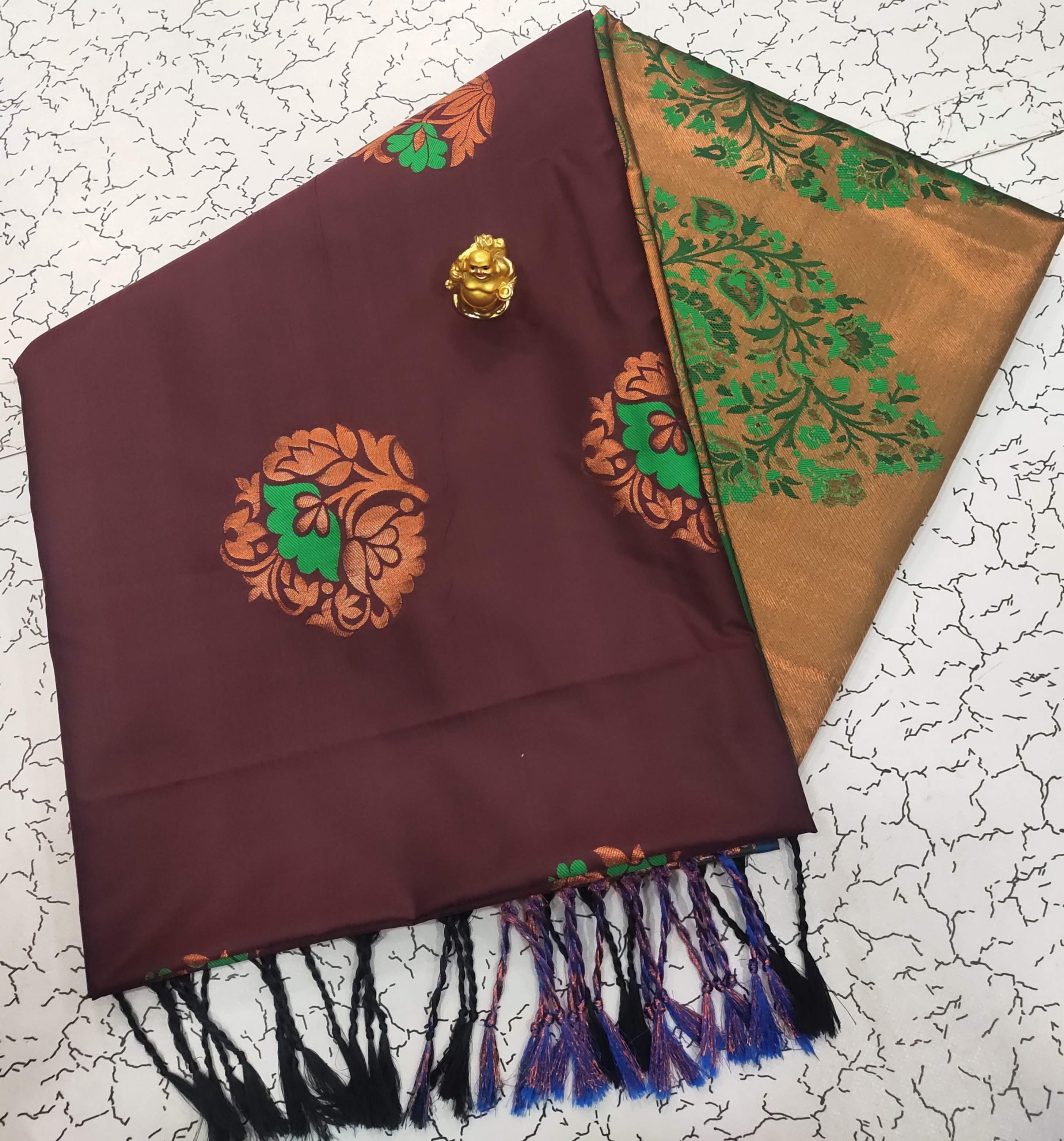 Dark Maroon Meena Butta Soft Silk Saree
