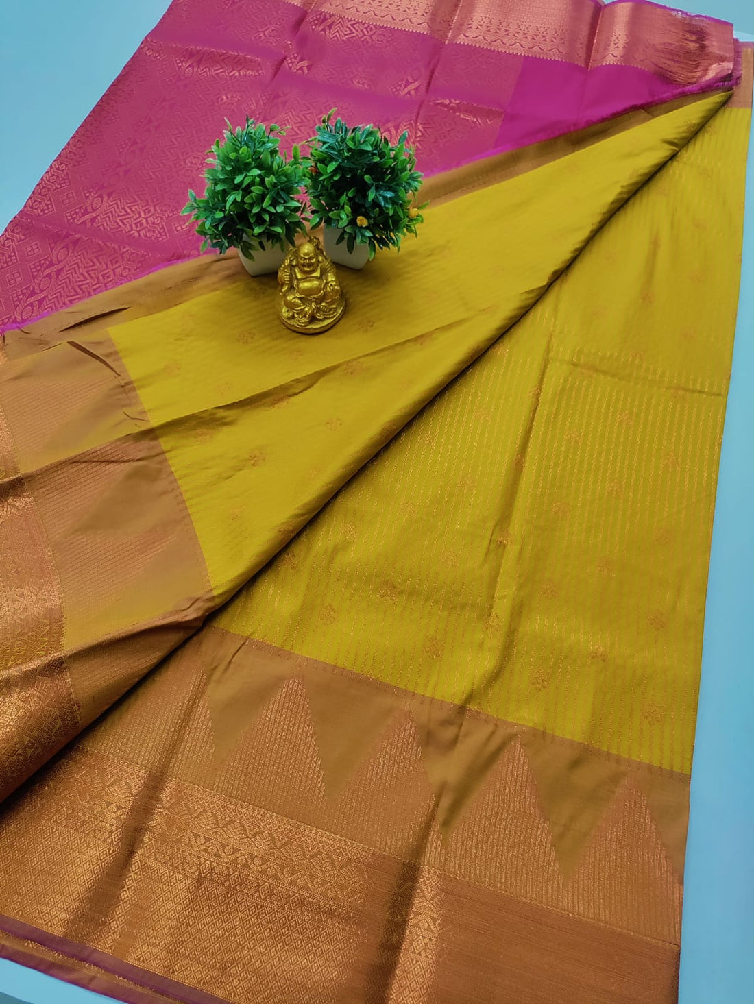 Exclusive Vaira Oosi Soft Silk Saree – Golden Mustard with Pink