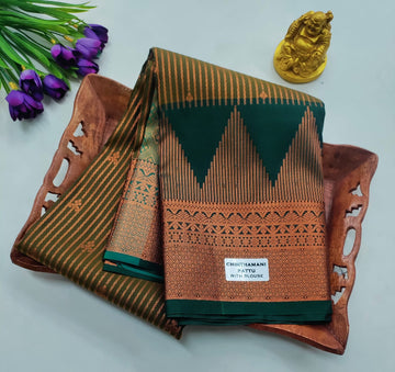 Exclusive Vaira Oosi Soft Silk Saree – Bottle Green with Teal