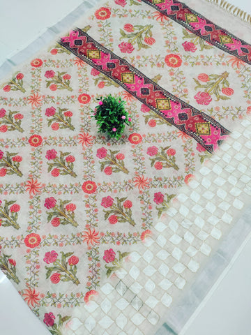 Premium Linen Cotton Embroidered Saree