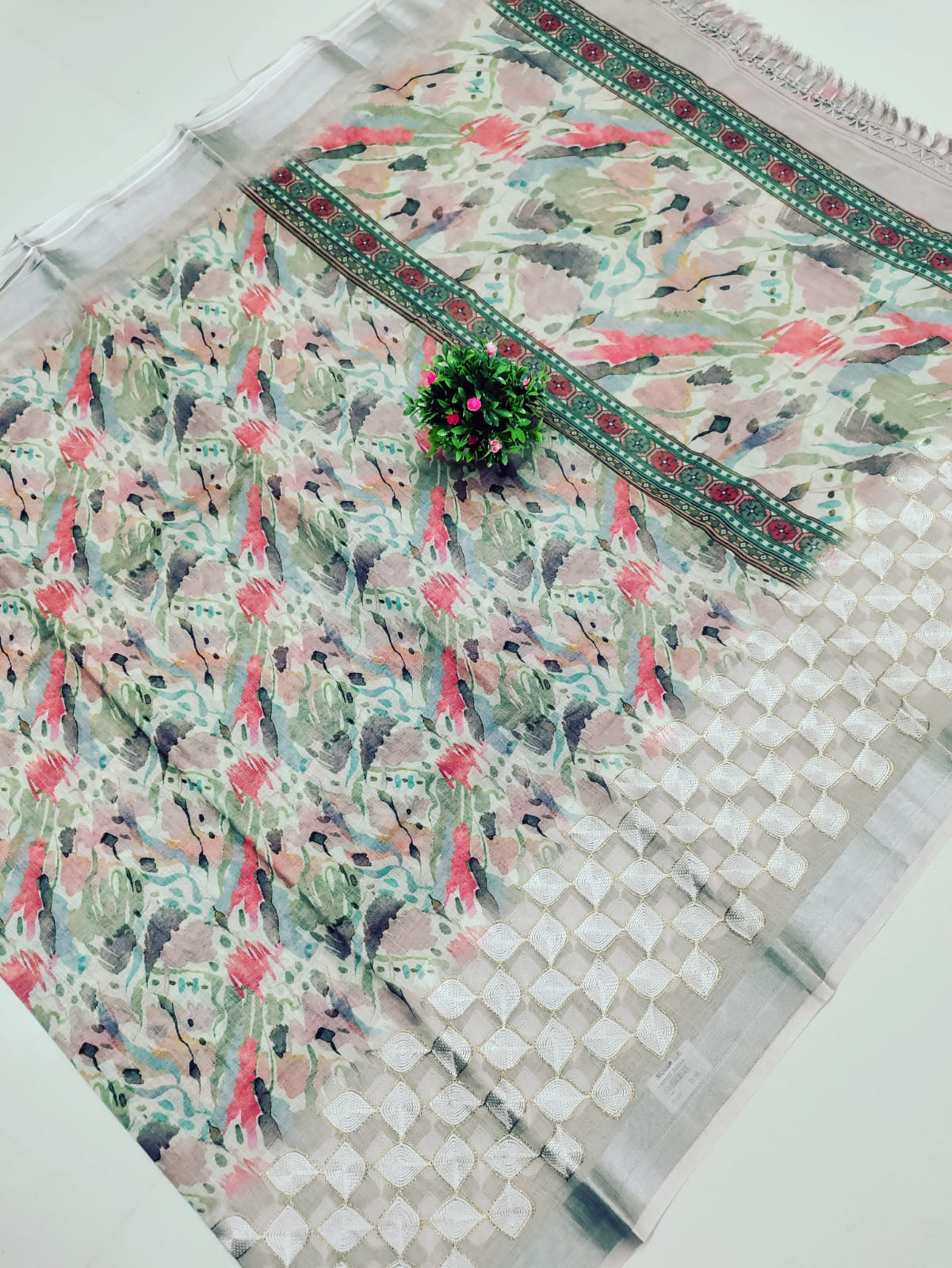 Premium Linen Cotton Embroidered Saree