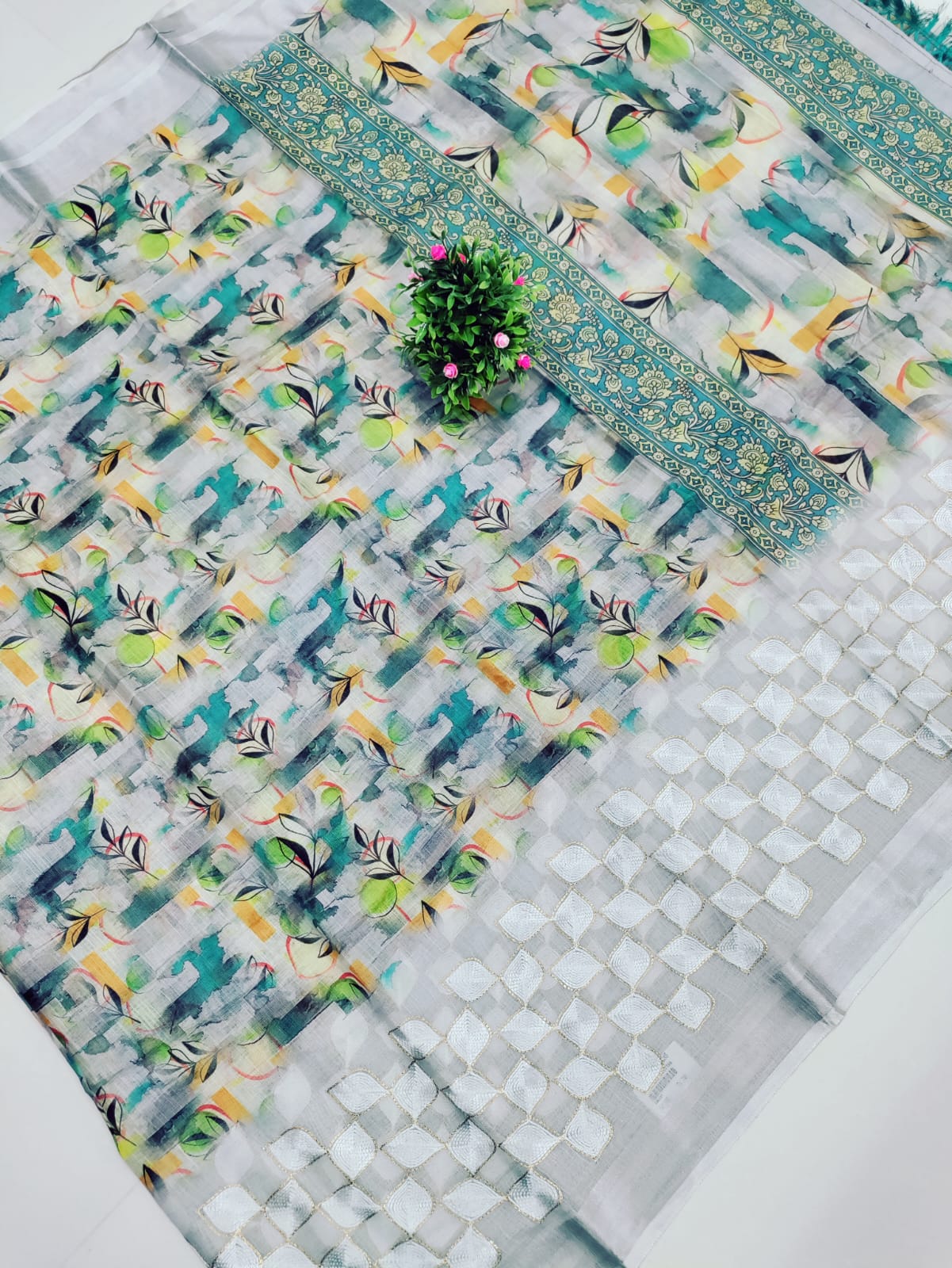 Premium Linen Cotton Embroidered Saree