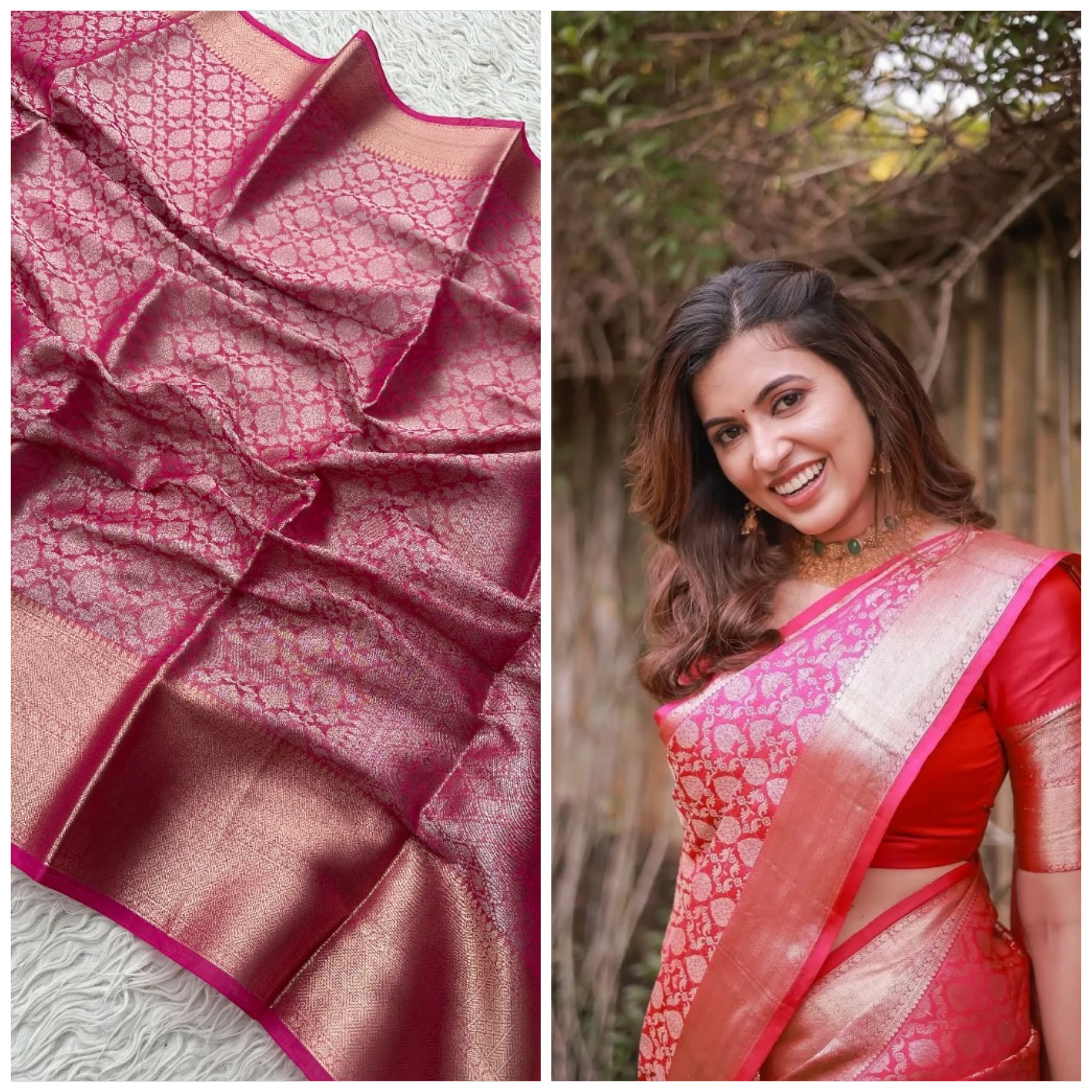 Pink Premium Wedding Banarasi Soft Silk Saree