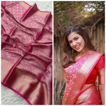 Pink Premium Wedding Banarasi Soft Silk Saree
