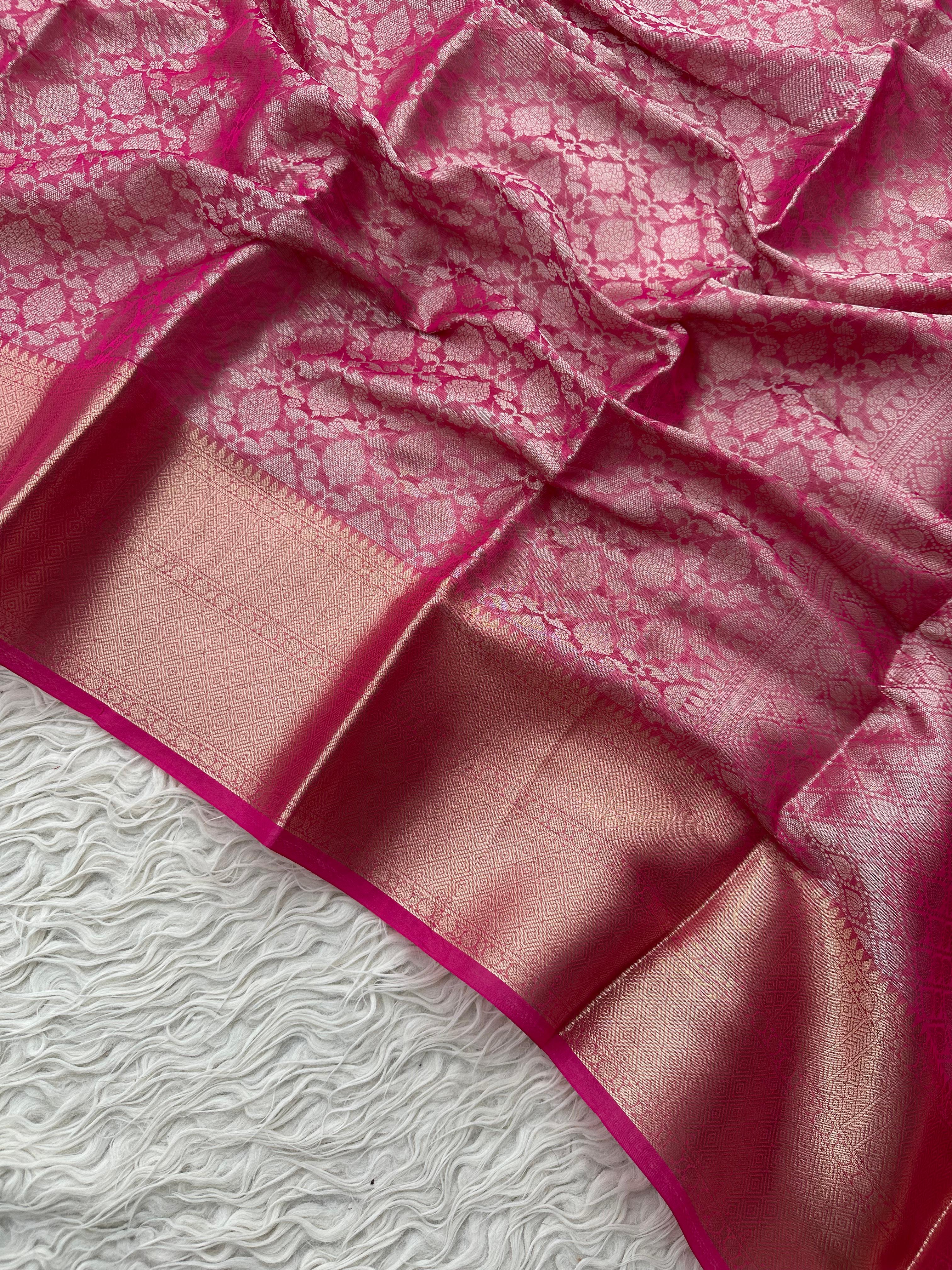 Pink Premium Wedding Banarasi Soft Silk Saree