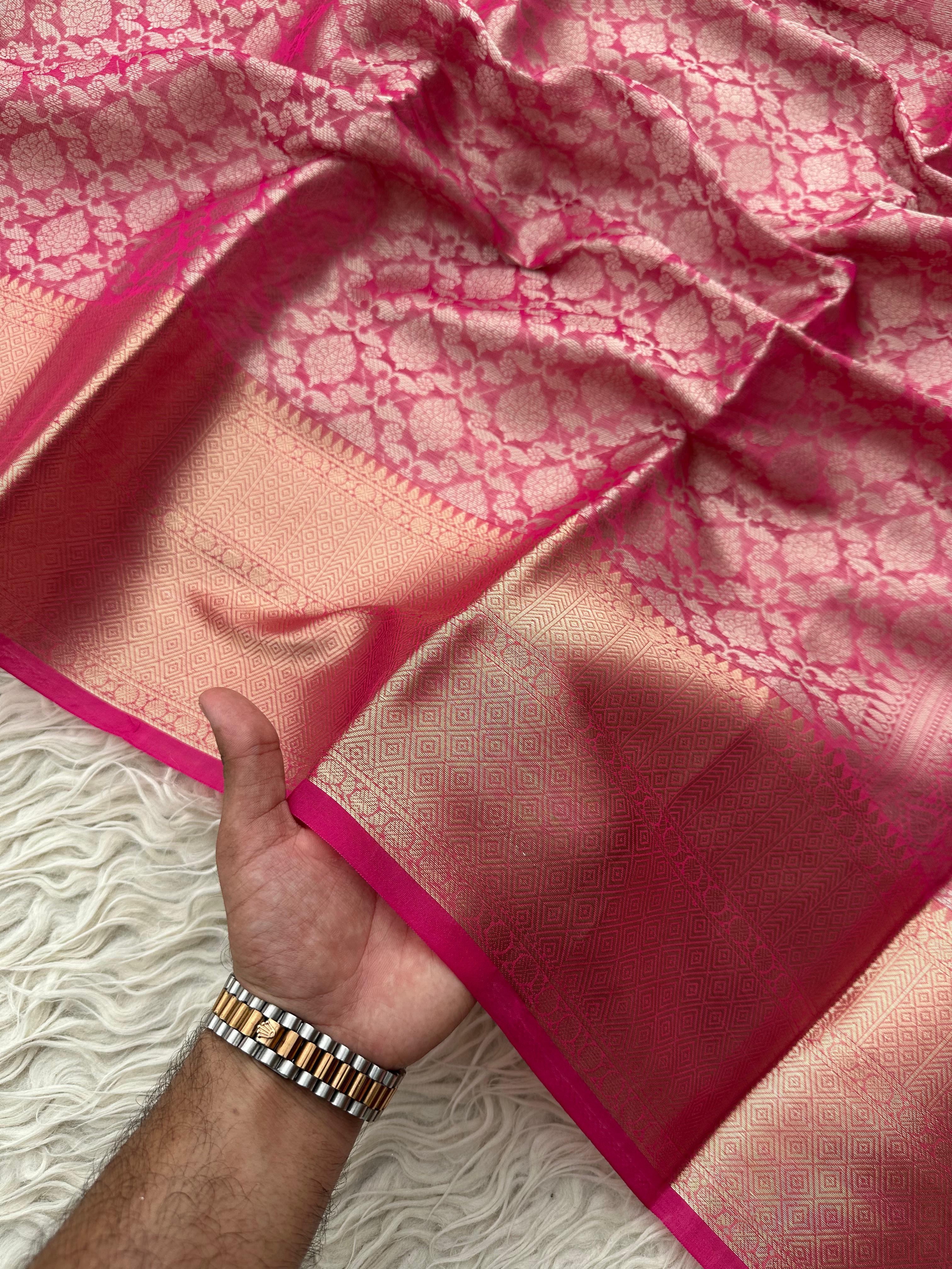 Pink Premium Wedding Banarasi Soft Silk Saree