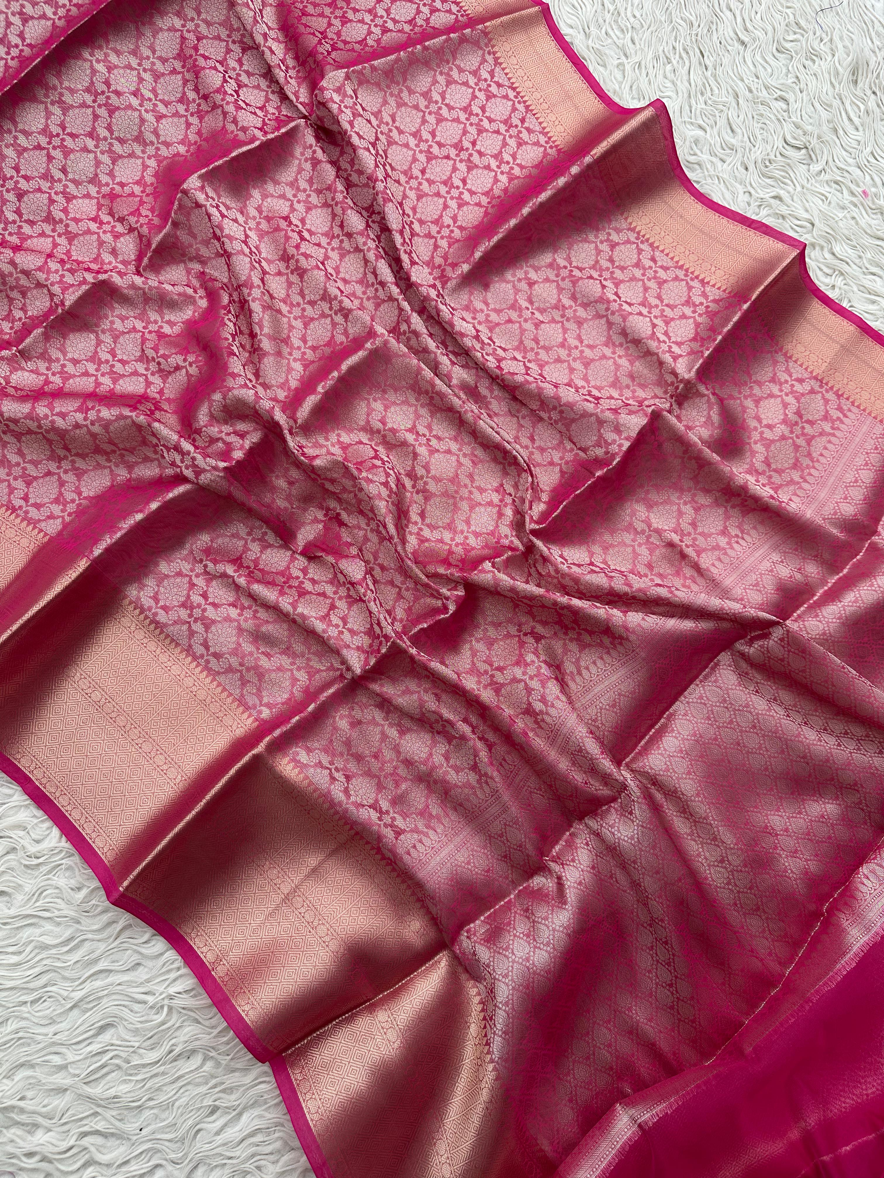 Pink Premium Wedding Banarasi Soft Silk Saree